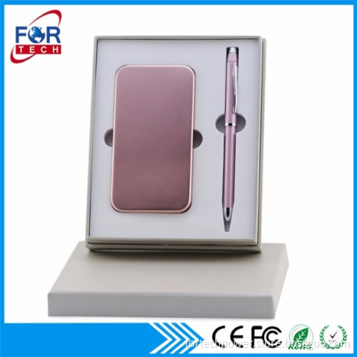 Your Logo Nice Business Gift Set Slim Power Bank 4000mah with USB Flashdrive inside/Ballpen for Her/Him